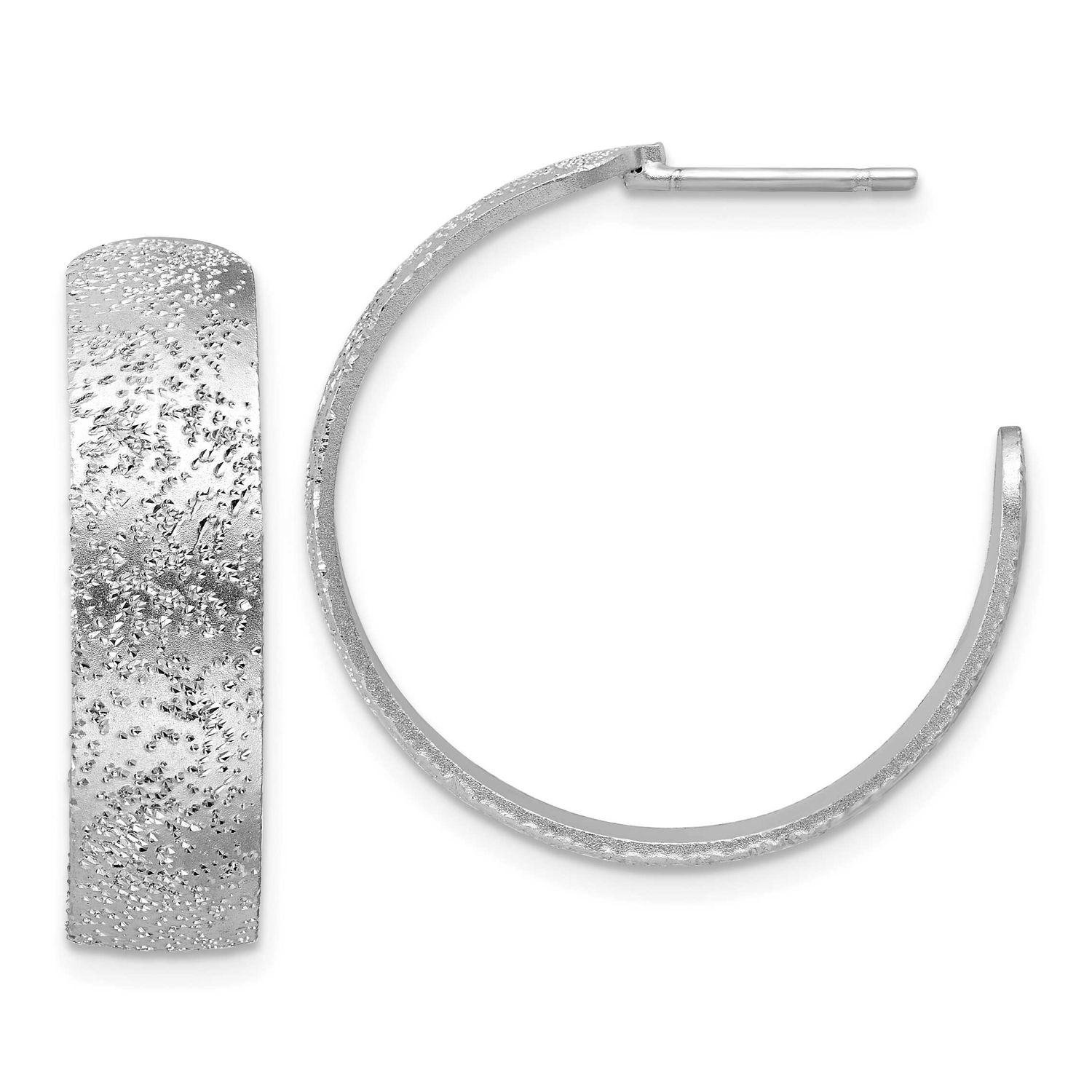 Radiant Essence Textured 29mm Post J-Hoop Earrings Sterling Silver QLE1572
