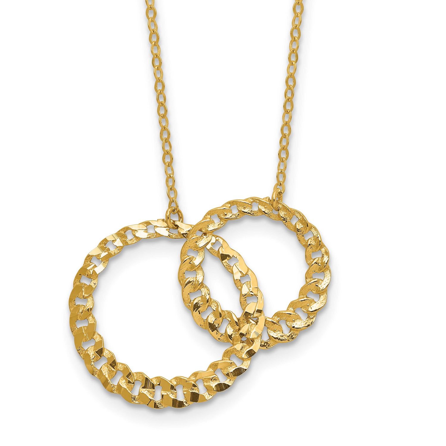 Diamond-Cut Circles with 2 Inch Extender Necklace 14k Gold Polished LF2044-16 196904290347