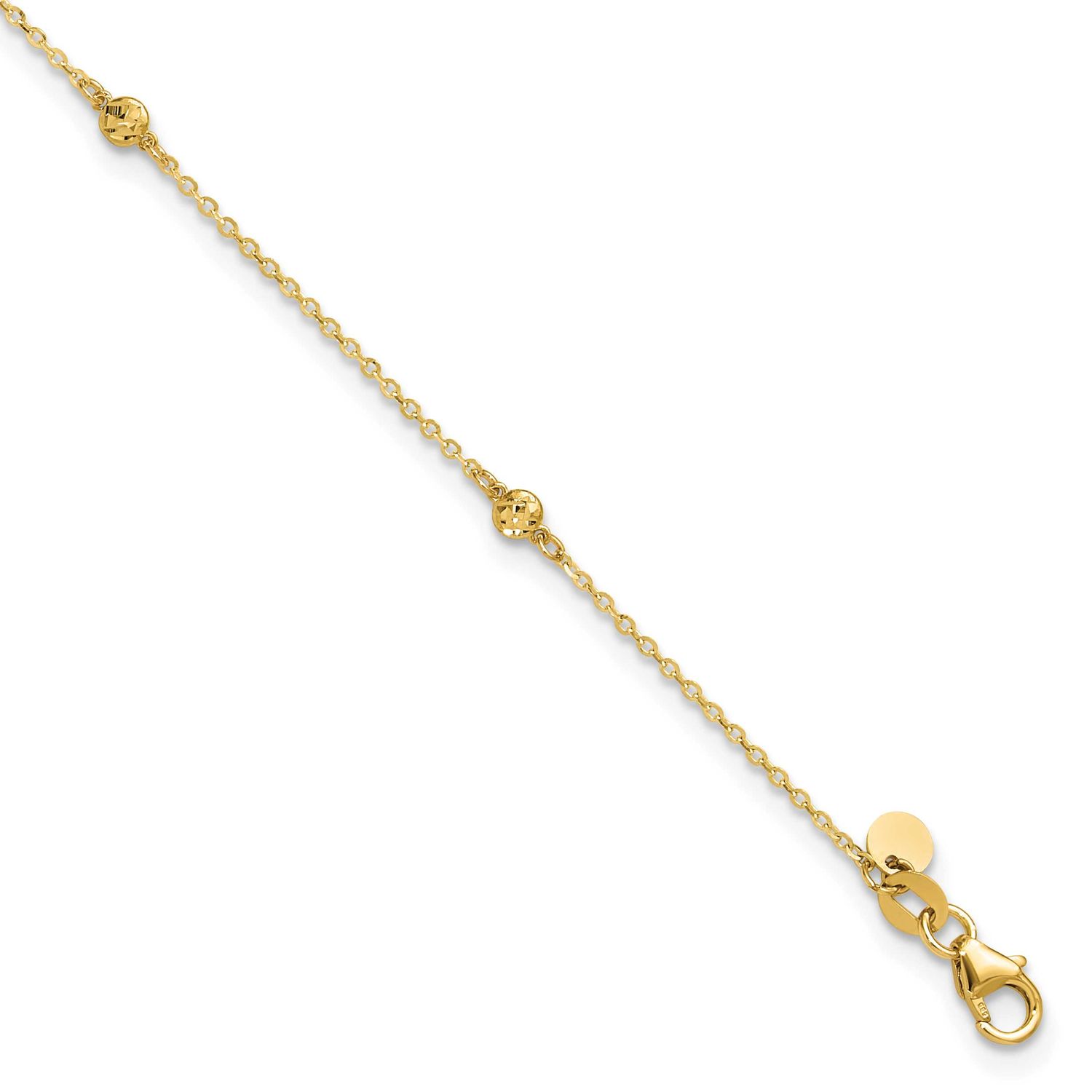 Diamond-Cut 9 Inch Plus 1 Inch Extender Anklet 14k Gold Polished LF1828-9 196904343364
