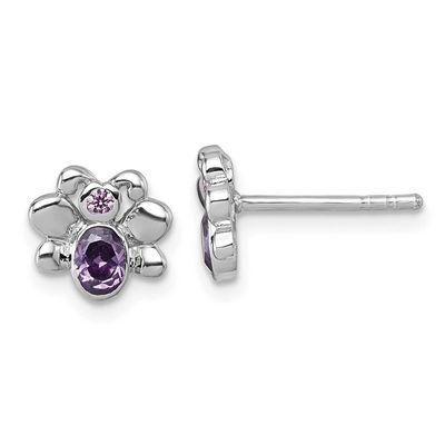 Children&#39;s CZ Butterfly Post Earrings Sterling Silver Rhodium-plated QE18291