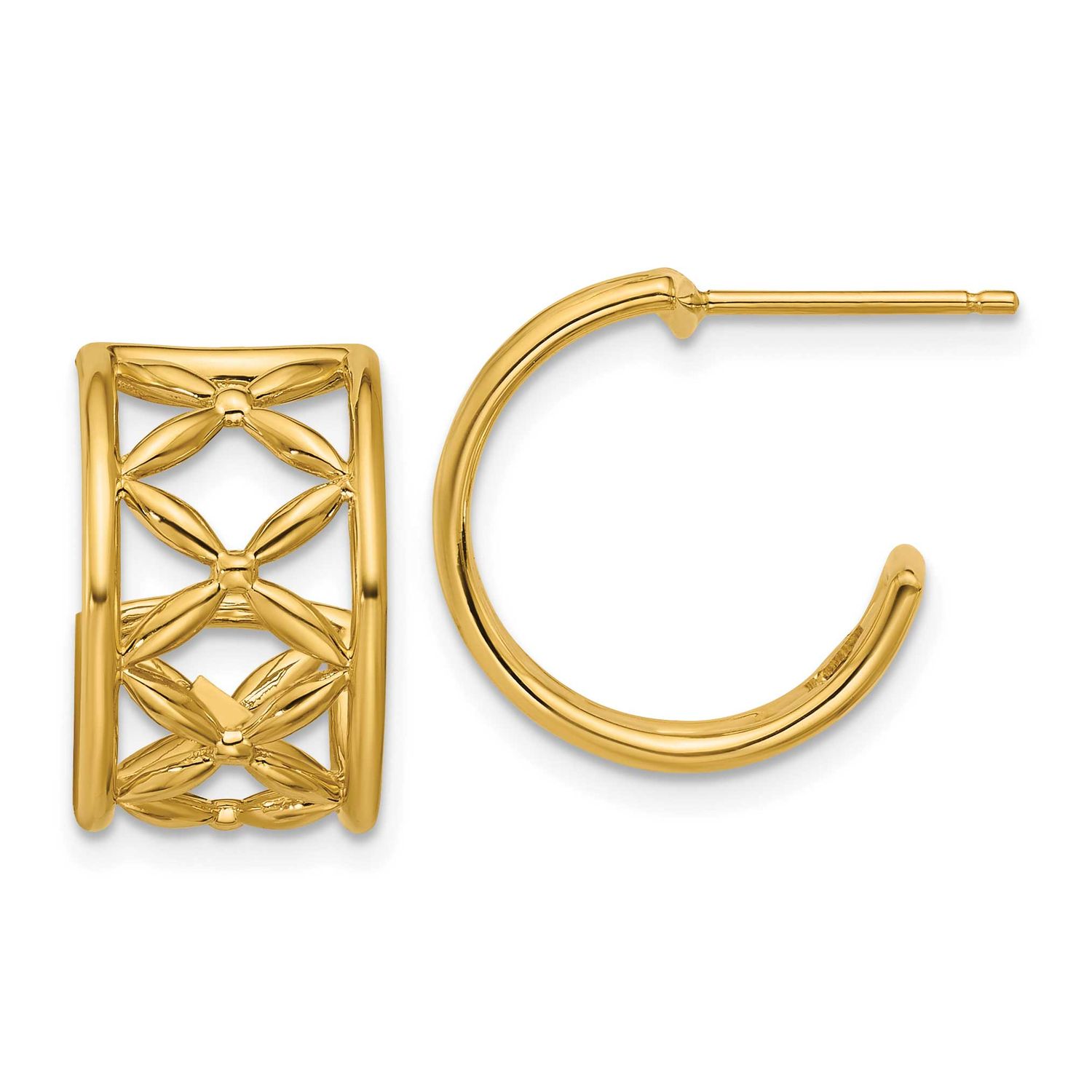 Criss-Cross J-Hoop Post Earrings 14k Gold Polished LE2912 196904316207