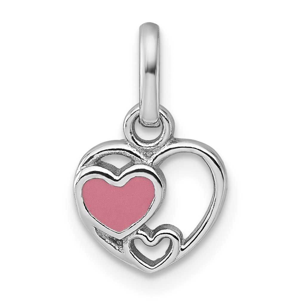 Polished Enamel Triple Heart Pendant Sterling Silver Rhodium-plated QP5949