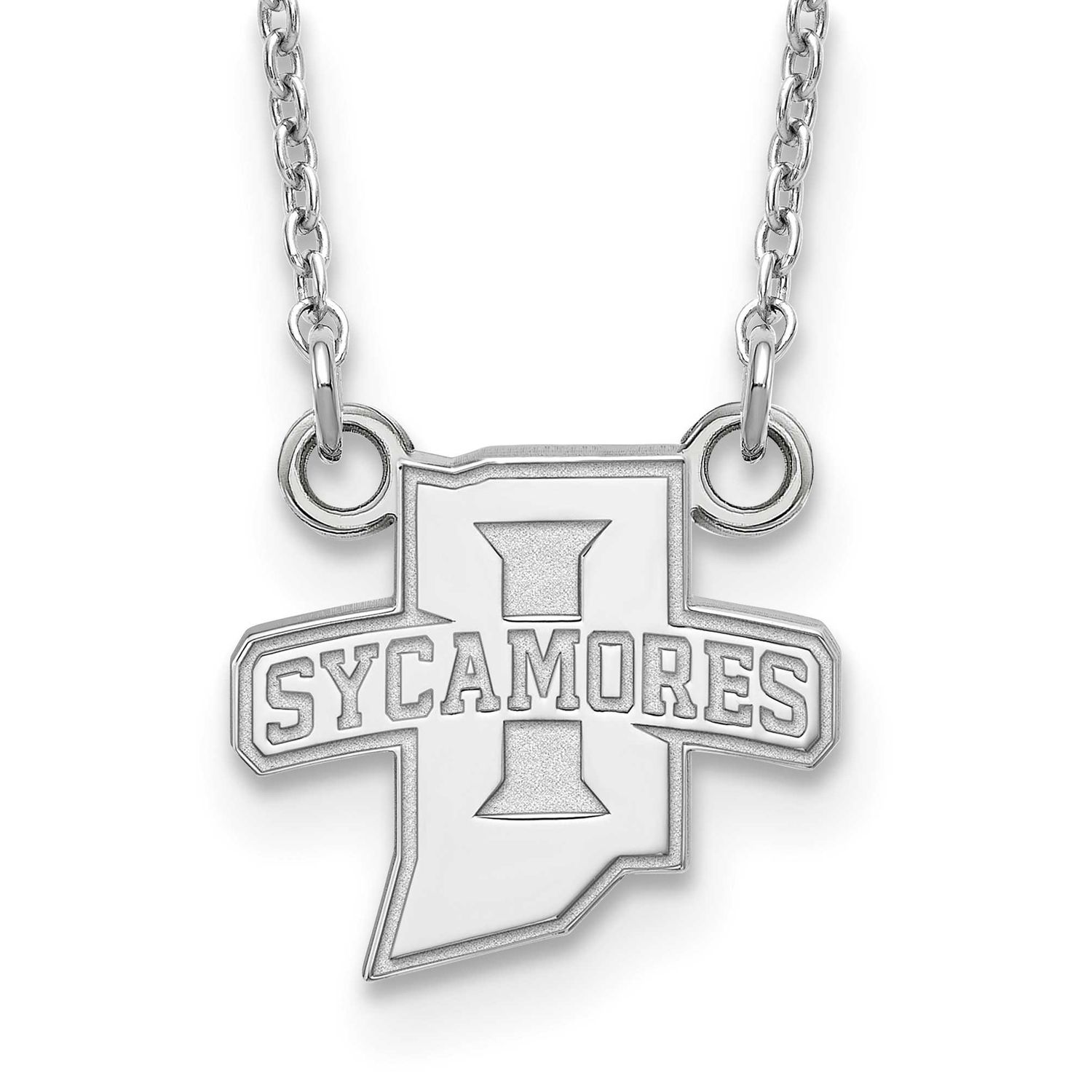 Indiana State University Sycamores Small Pendant 18 Inch Necklace Sterling Silver Rhodium-plated SS…
