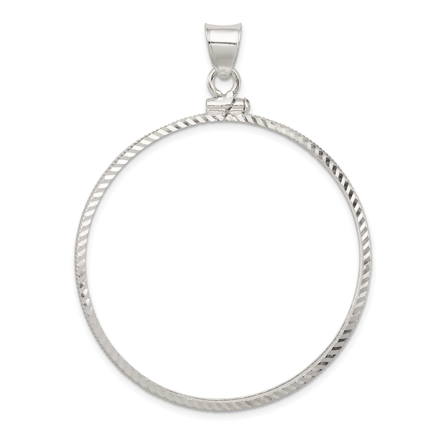 Diamond-Cut 40.6 x 3.1mm Screw Top Coin Bezel Pendant Sterling Silver Polished QBC8 883957584614