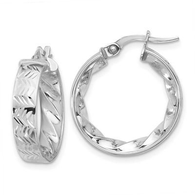 White Rhodium Plating Polished and Diamond-Cut Hoop Earrings 14k Gold LE2730W 196904340264