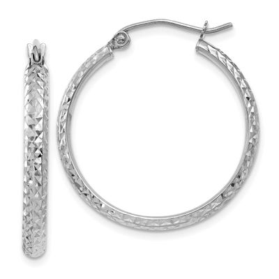 Diamond-Cut 2.8x25mm Hollow Hoop Earrings 10k White Gold 10LE641W