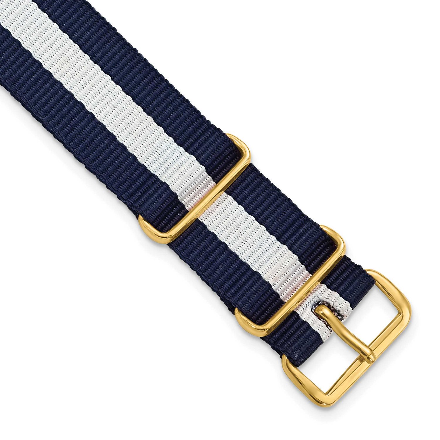 Debeer 20mm One-Piece Navy with White Stripe Military Ballistic G10 Nylon with Gold-Tone Buckle 10.…