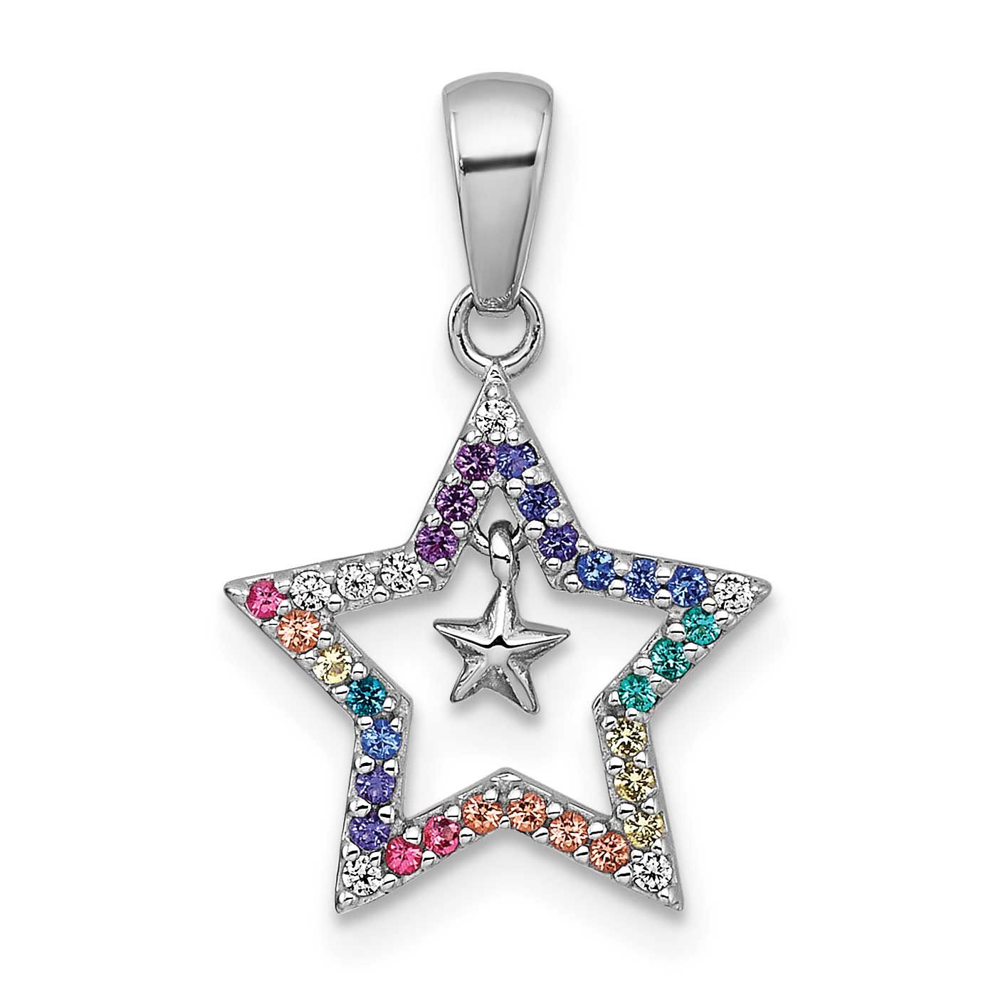 Multi Color Nano Crystals Star with Mini Star Children&#39;s Pendant Sterling Silver Rhodium-plated QP5…