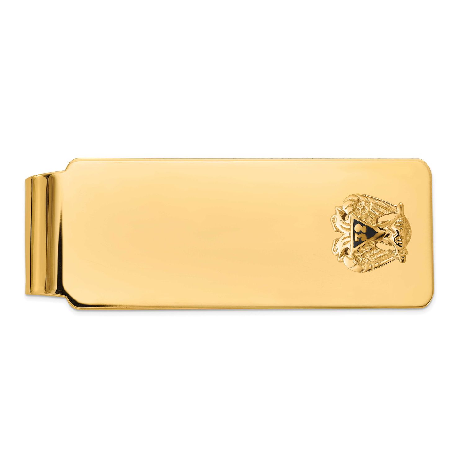 Men&#39;s Polished and Textured with Black Enamel 32 Degree Scottish Rite Masonic Medium Money Clip 14k…