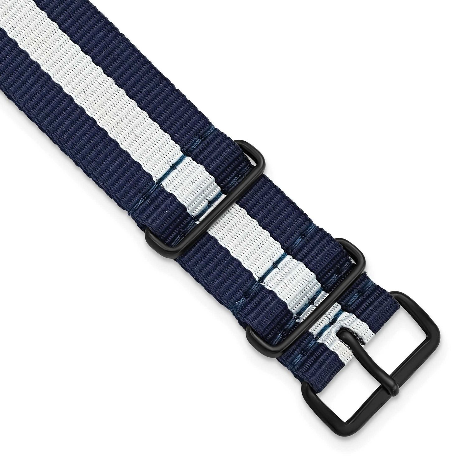 Debeer 24mm One-Piece Navy with White Stripe Military Ballistic G10 Nylon with Black Pvd-Plated Buc…