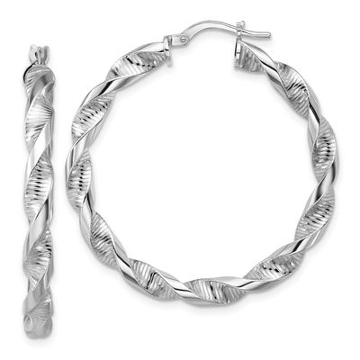 Polish/Textured Twist Hoop Earrings Sterling Silver Rhodium-plated QLE1555