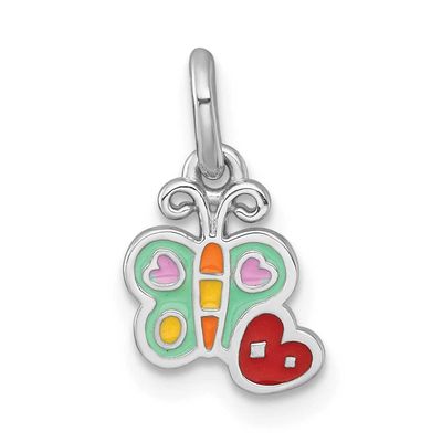 Enamel Butterfly Heart Children&#39;s Pendant Sterling Silver Rhodium-plated QP5959