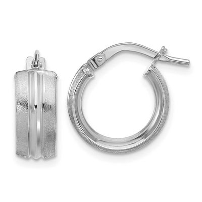 Satin Round Hoop Earrings 14k White Gold Polished LE2809W 196904289525