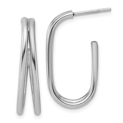 Oval J-Hoop Post Earrings Sterling Silver Rhodium-plated Polished QLE1559