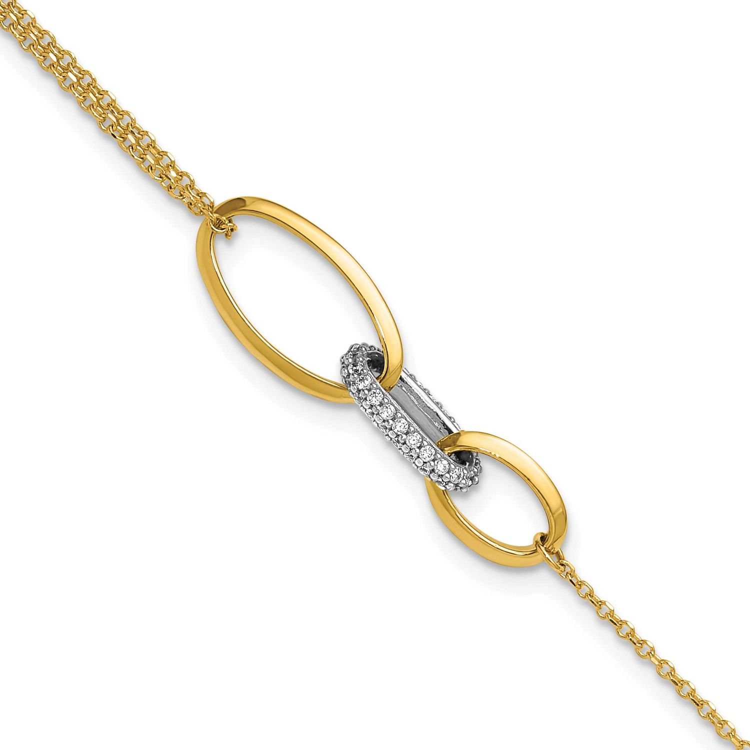 Fancy CZ Ovals with .75 Inch Extender Bracelet 14k Two-tone Gold Polished LF2214-7.5