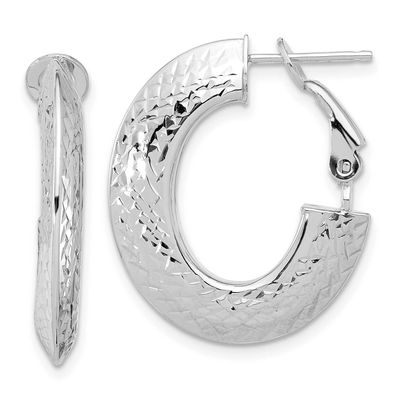 White Rhodium Plating Polished and Diamond-Cut Omega Back Hoop Earrings 14k Gold LE2736W 1969042727…