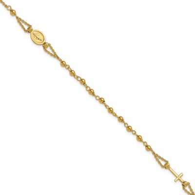 Diamond-Cut and Beaded Religious Rosary Style Bracele 14k Gold Polished LF2186-7.5