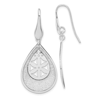 Lasercut Flower Teardrop Dangle Earrings Sterling Silver Polished QLE288 886774986883