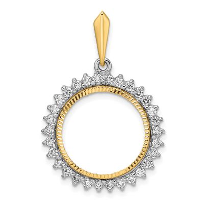 Diamond-Cut Aa Diamond Circle 16.5mm Prong Coin Bezel Pendant 14k Two-tone Gold Polished CS3984D/16…