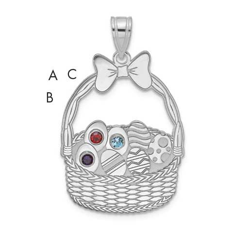 3 Birthstone with Bezel Easter Basket Pendant Sterling Silver QMP1538/3SS