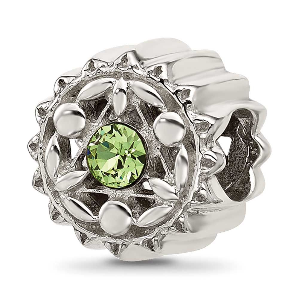 Brushed and Polished Green Crystal Bead Sterling Silver QRS4539 196904279465