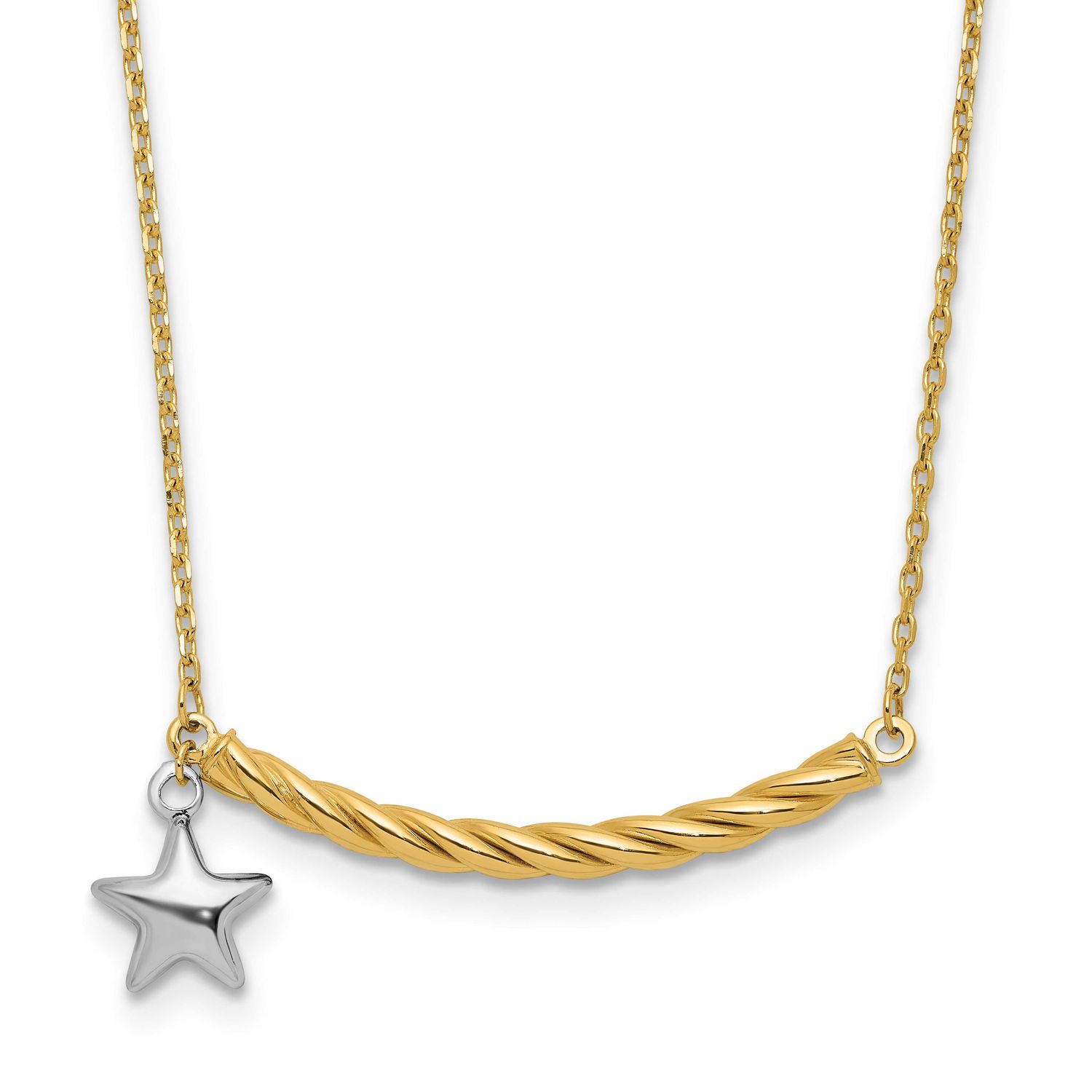 Polished Bar with Star Necklace 10K Two-tone Gold 10LF626-17 196904343906