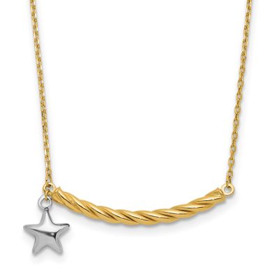 Polished Bar with Star Necklace 10K Two-tone Gold 10LF626-17 196904343906