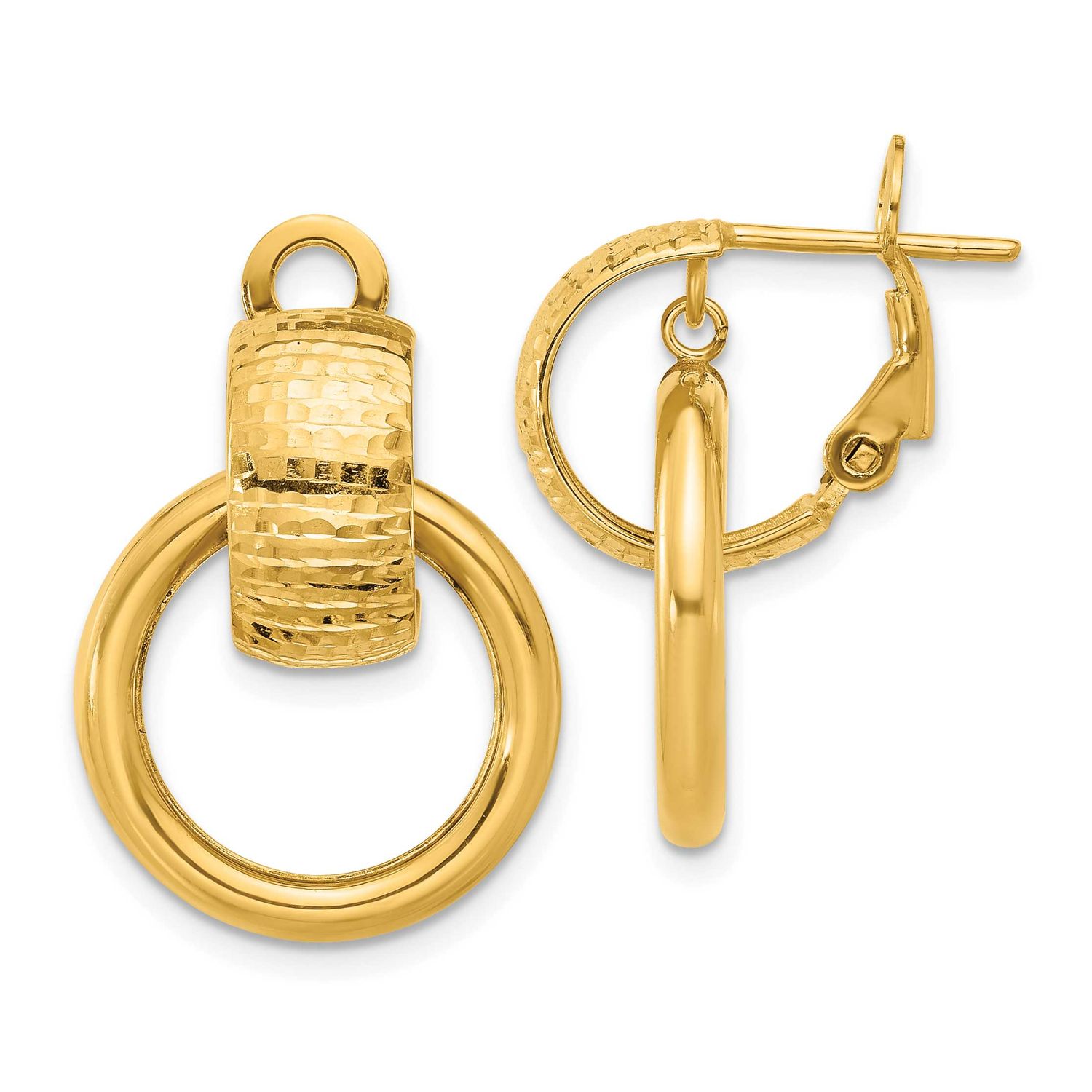 Diamond-Cut Circle Dangle Omega Back Earrings 14k Gold Polished LE2720 196904333815