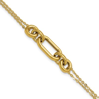 Fancy Two-Strand Mixed Links Bracelet 14k Gold Polished LF2232-7.5 196904316757