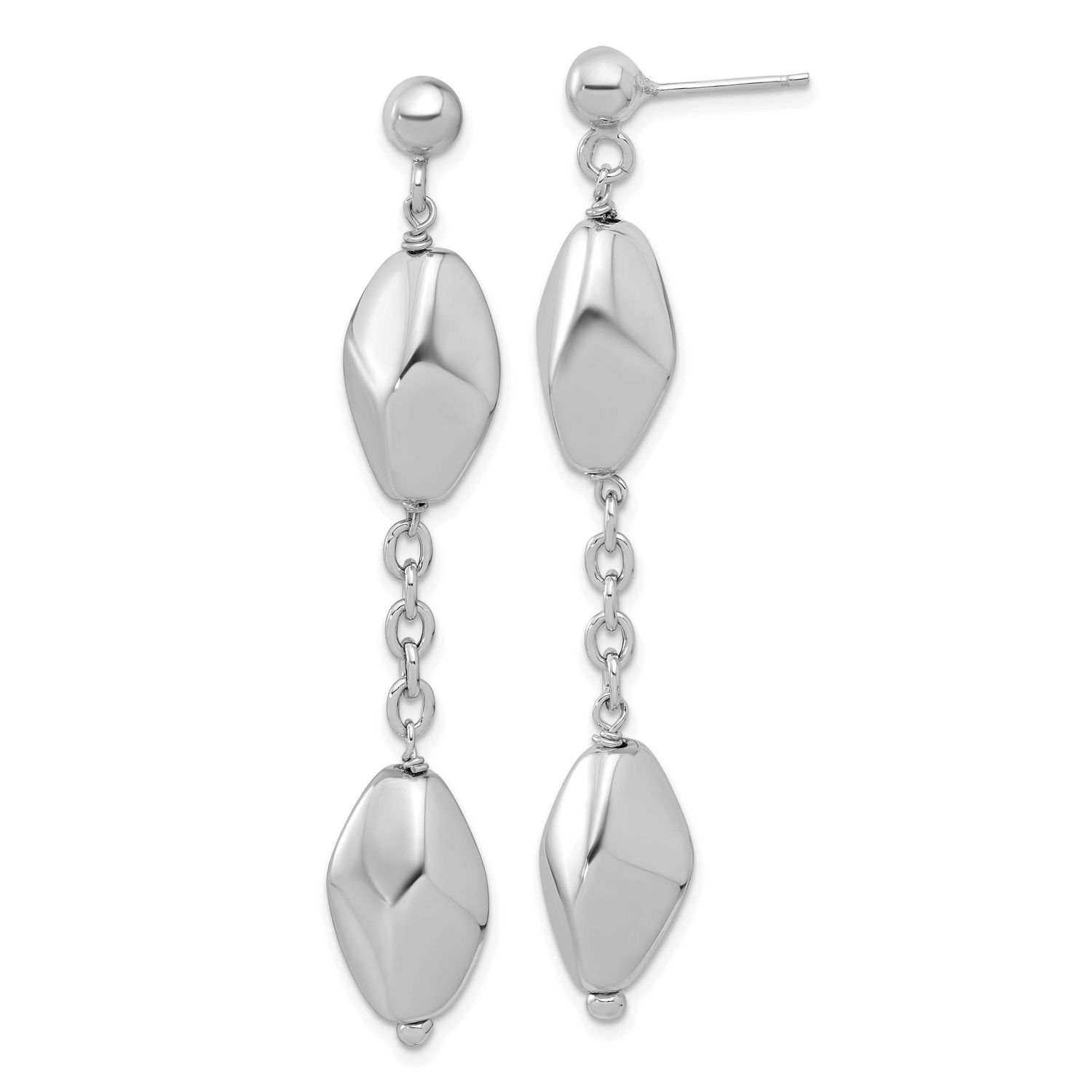 Polished Post Dangle Earrings Sterling Silver Rhodium-plated QLE1507 196904346785