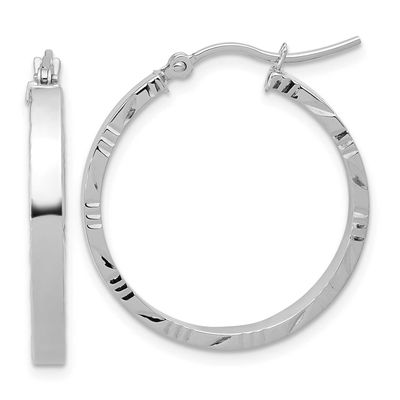 Diamond-Cut Edge Medium 3mm Polish Hoop Earrings 10k White Gold 10LE645W
