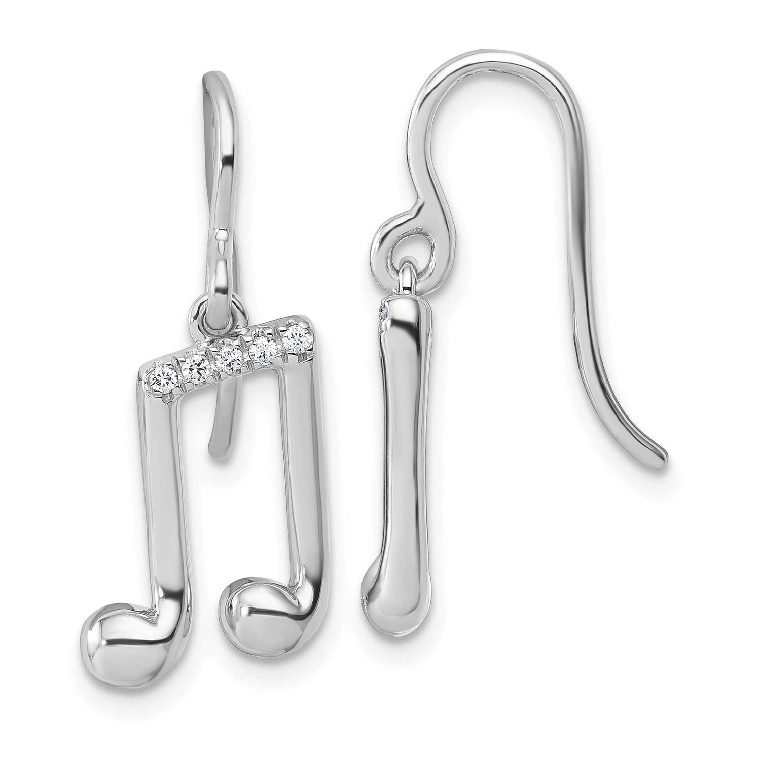 White Ice Diamond Music Note Dangle Earrings Sterling Silver Rhodium-plated QW593