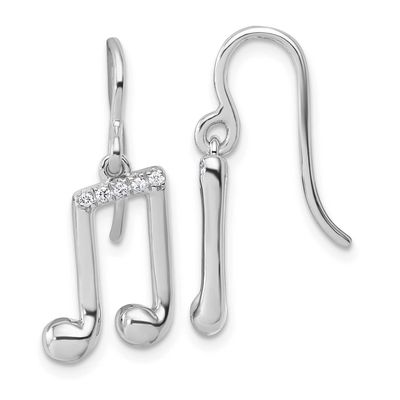 White Ice Diamond Music Note Dangle Earrings Sterling Silver Rhodium-plated QW593
