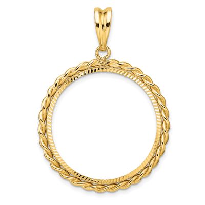 Diamond-Cut with Twisted Wire 27.0mm Prong Coin Bezel Pendant 14k Gold C1802D/27.0