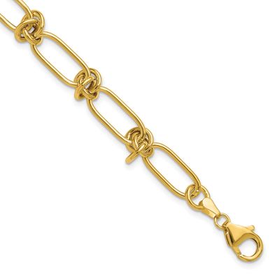 Love Knot Fancy Paperclip Link Bracelet 14k Gold Polished LF2129-7.5