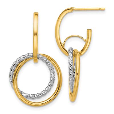 Polished/Twisted Circles J-Hoop Post Earrings 14k Gold with Rhodium LE2686 196904340233