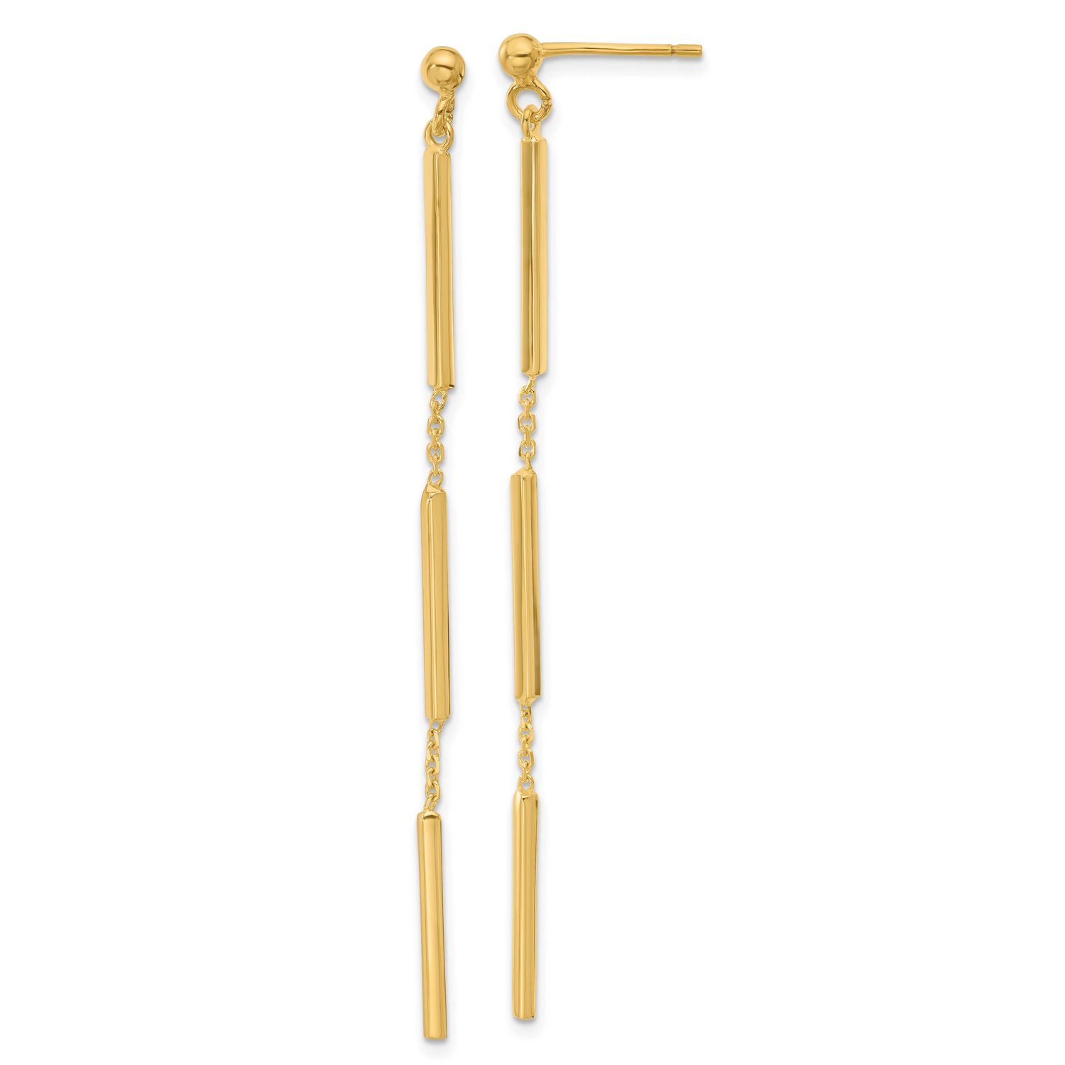 3 Bar Dangle Post Earrings 14k Gold Polished LE2630 196904339572
