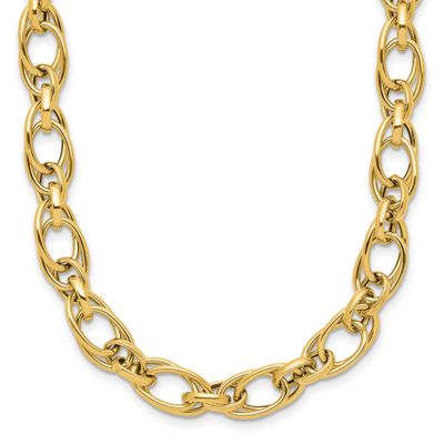 Fancy Oval Link Necklace 14k Gold Polished LF1834-18 196904327074