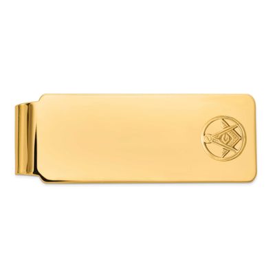 Men&#39;s Polished and Beaded Masonic Circle Medium Money Clip 14k Gold B57633-MCB