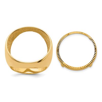 Men&#39;s Polished and Diamond-Cut Classic Open Back 21.6mm Coin Bezel Ring 14k Gold R3658D/21.6
