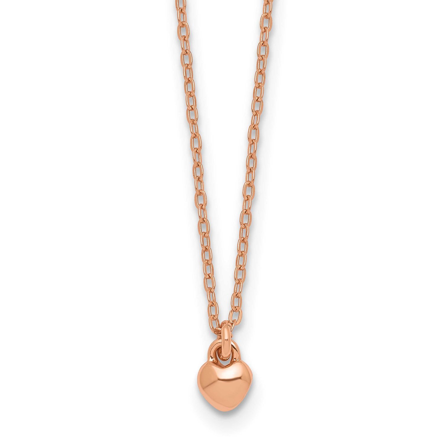 Rose-Tone Polished Heart Children&#39;s Necklace Sterling Silver QG7268-14