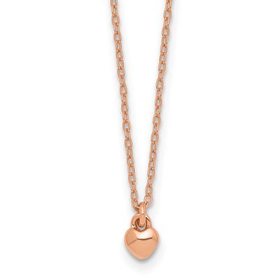 Rose-Tone Polished Heart Children&#39;s Necklace Sterling Silver QG7268-14