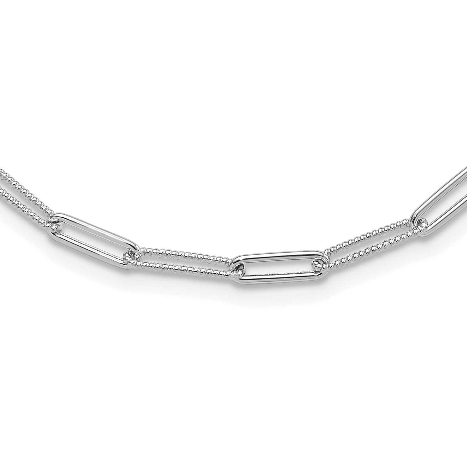 Textured Paperclip Link Necklace 14k White Gold Polished LF1653W-18