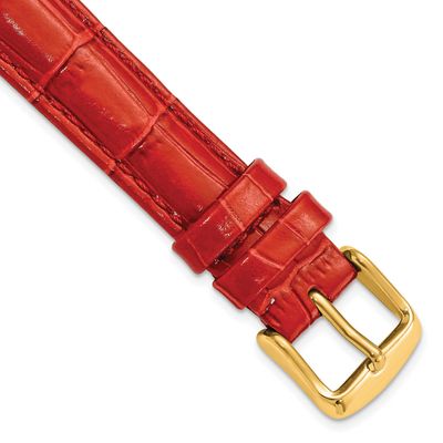 Debeer 16mm Red Crocodile Grain Chronograph Leather with Gold-Tone Buckle 7.5 Inch Watch Band BAY11…