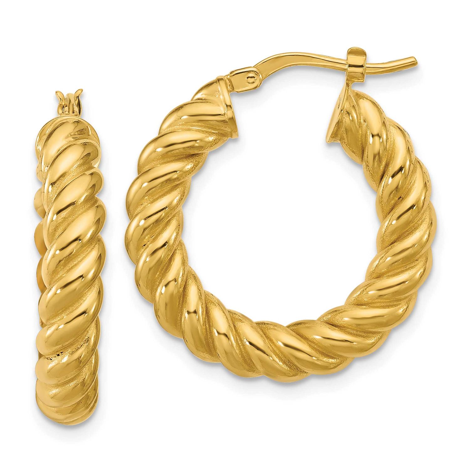 Twisted Round Hoop Earrings 14k Gold Polished LE2801 196904316641