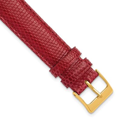 Debeer 17mm Red Genuine Lizard Leather with Gold-Tone Buckle 7.5 Inch Watch Band 328Y-17