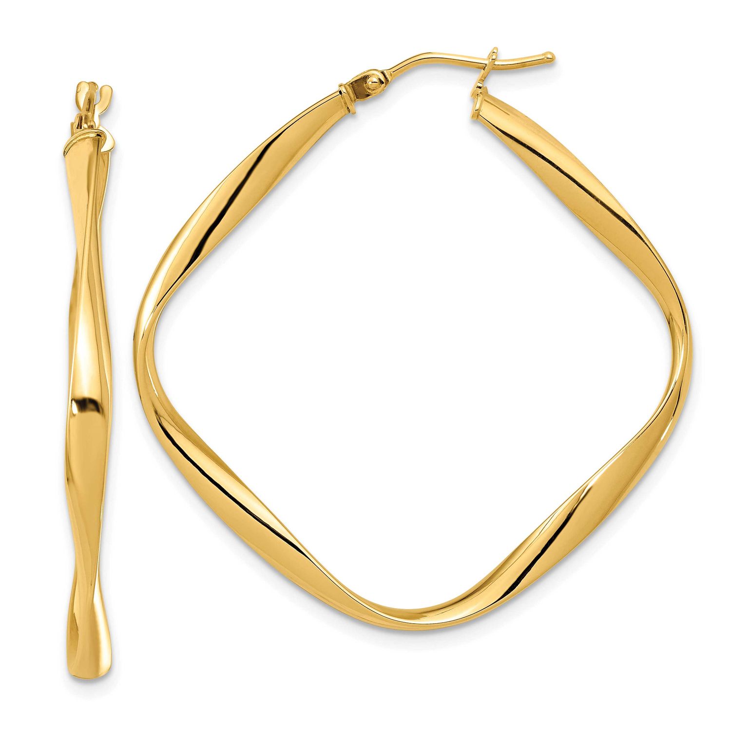 Twisted Square Hoop Earrings 10k Gold Polished 10LE666