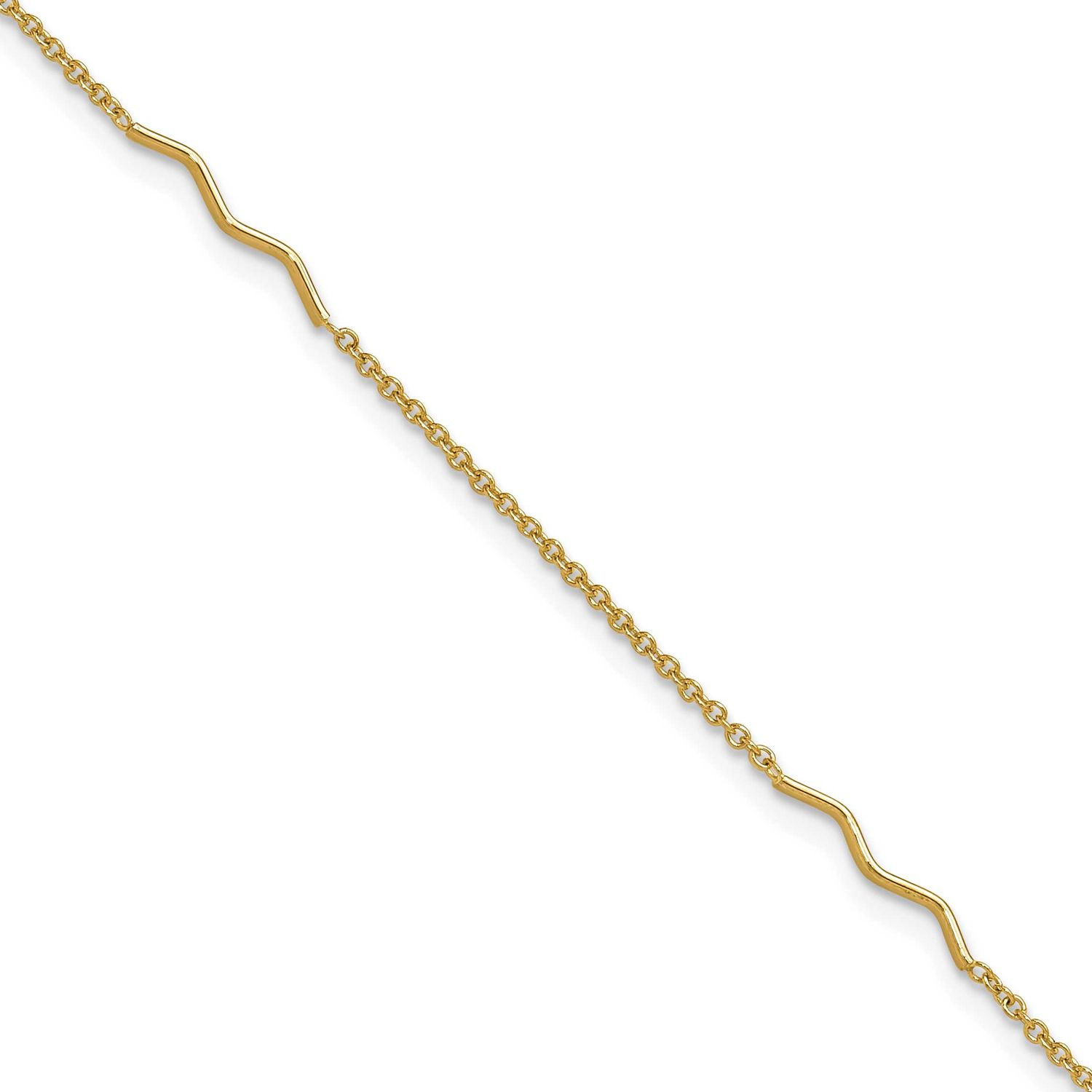 Wavy Bar 9 Inch Plus 1 Inch Extender Anklet 14k Gold Polished LF2170-9 196904311974