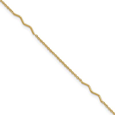 Wavy Bar 9 Inch Plus 1 Inch Extender Anklet 14k Gold Polished LF2170-9 196904311974