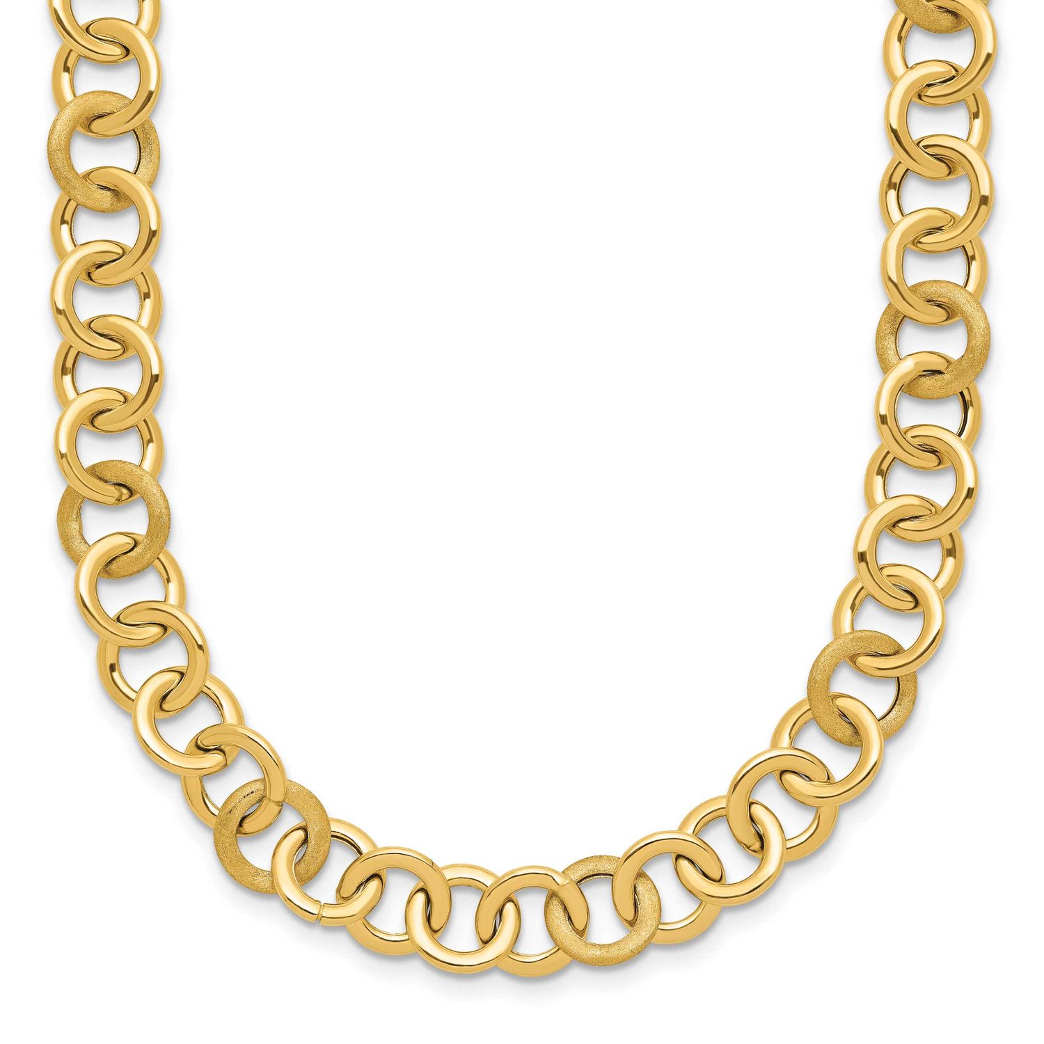 Fancy Circle Link Necklace 14k Gold Polished and Satin LF1832-17 196904171196